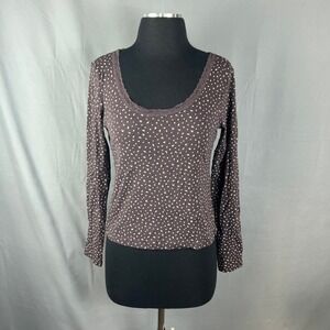 Pink Republic Cropped Top Womens Medium Plum Ditsy Floral Long Sleeve Scoop Neck